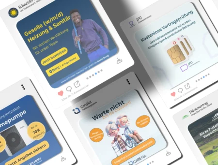Eine Collage aus Social Media Beitragsbildern für verschiedene Kunden